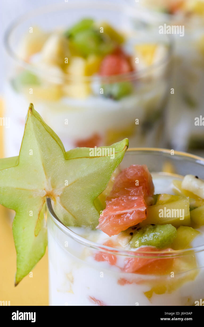 progenies fruits fruit fruit salad dessert fresh healthy yogurt food aliment Stock Photo