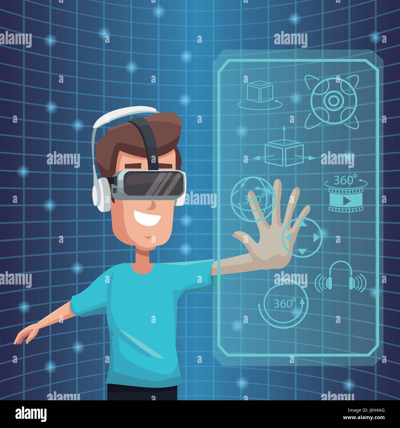 virtual reality wearing goggle 360 degree vision digital Stock Vector