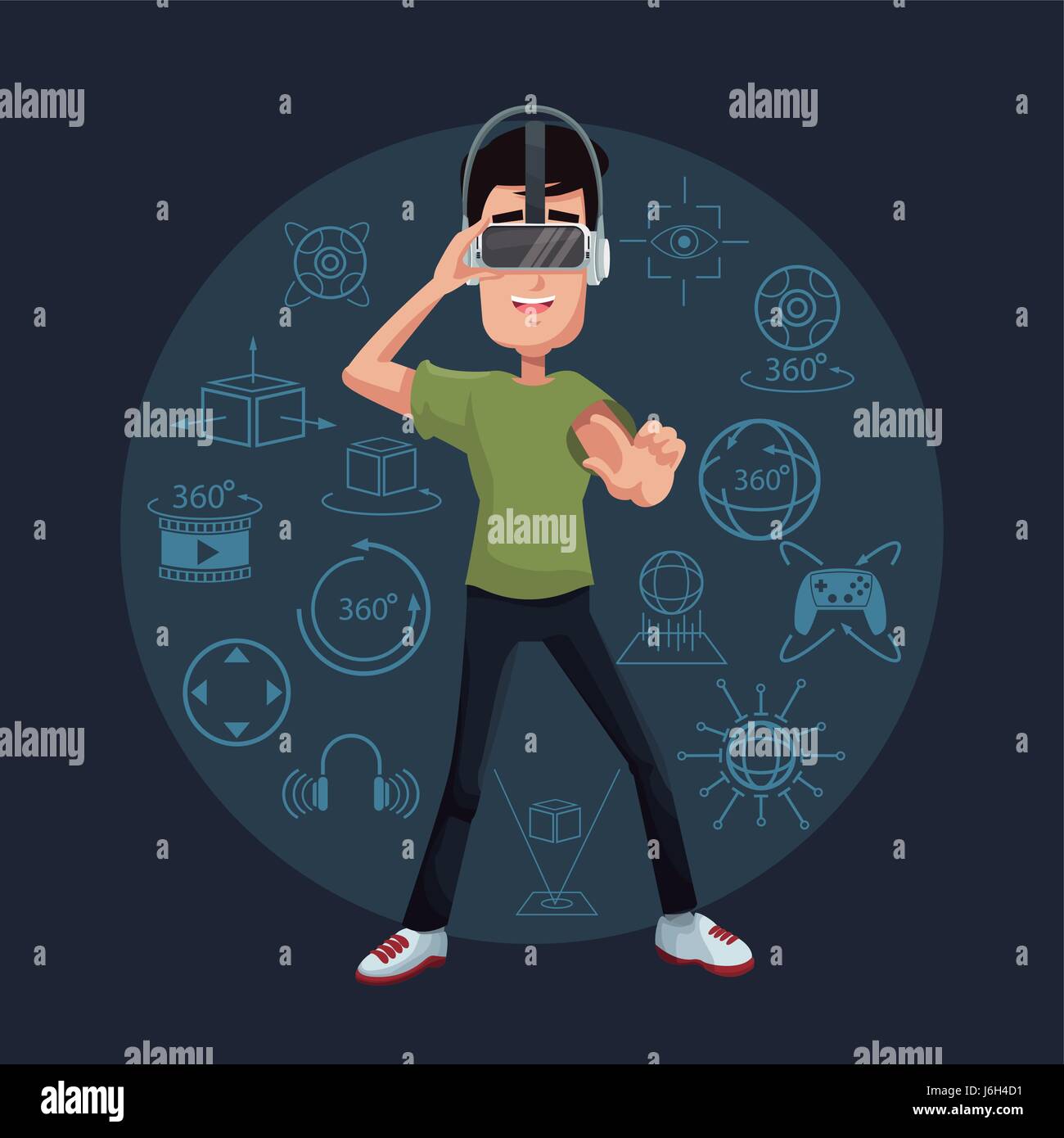 young man playing virtual reality wearing goggle Stock Vector Image ...