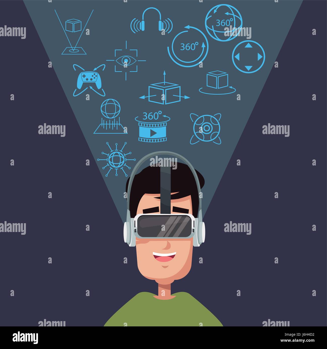 young man virtual reality wearing goggle technology concept Stock ...