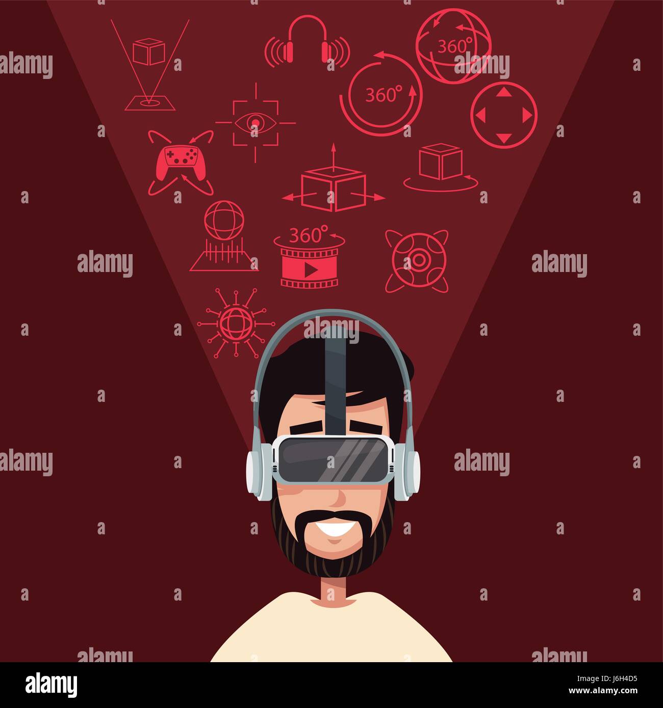 bearded young man virtual reality wearing goggle Stock Vector Image ...