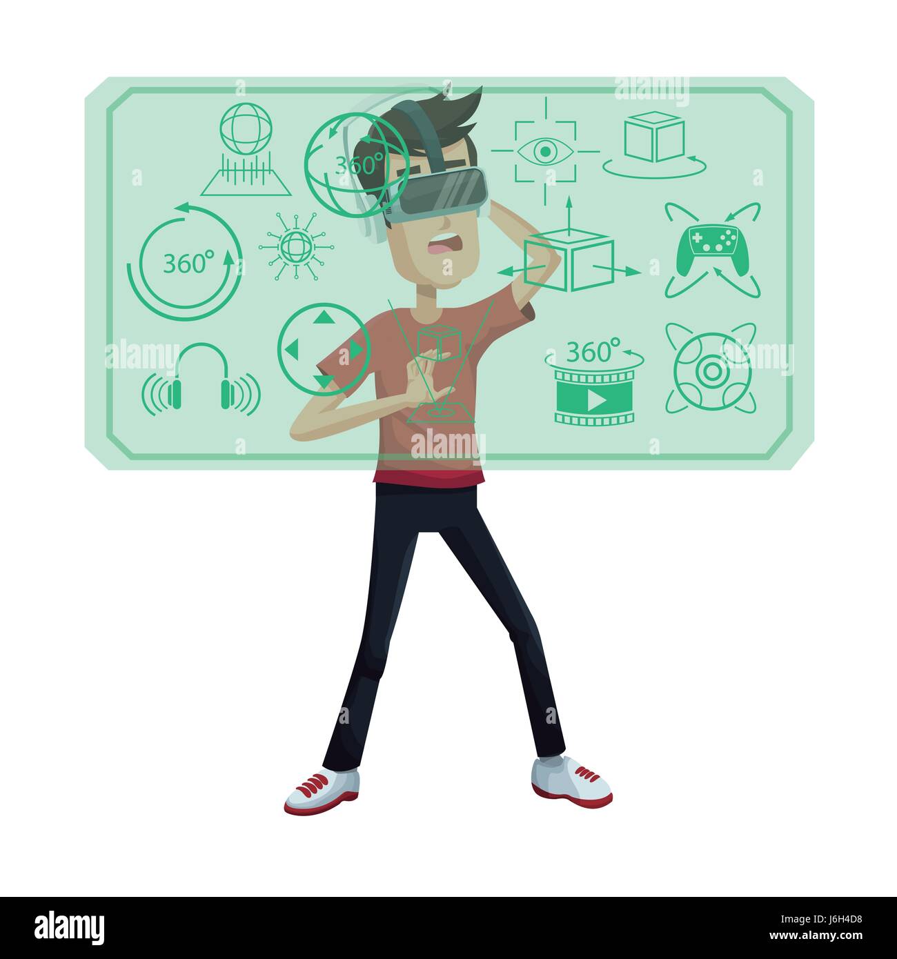 young man virtual reality wearing headset simulation equipment Stock ...