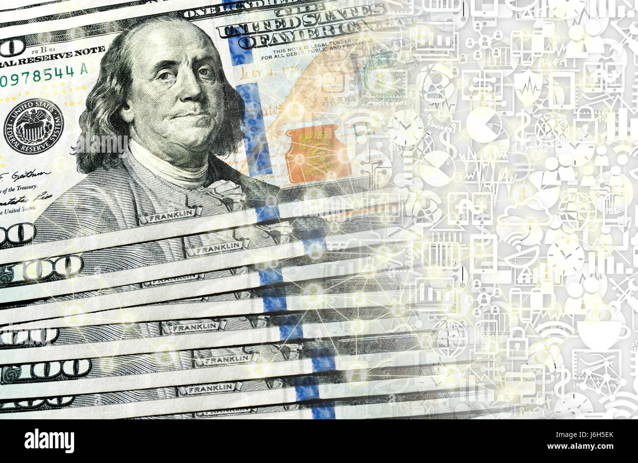 FINTECH concept . US Dollar banknotes and technology finance icons ...