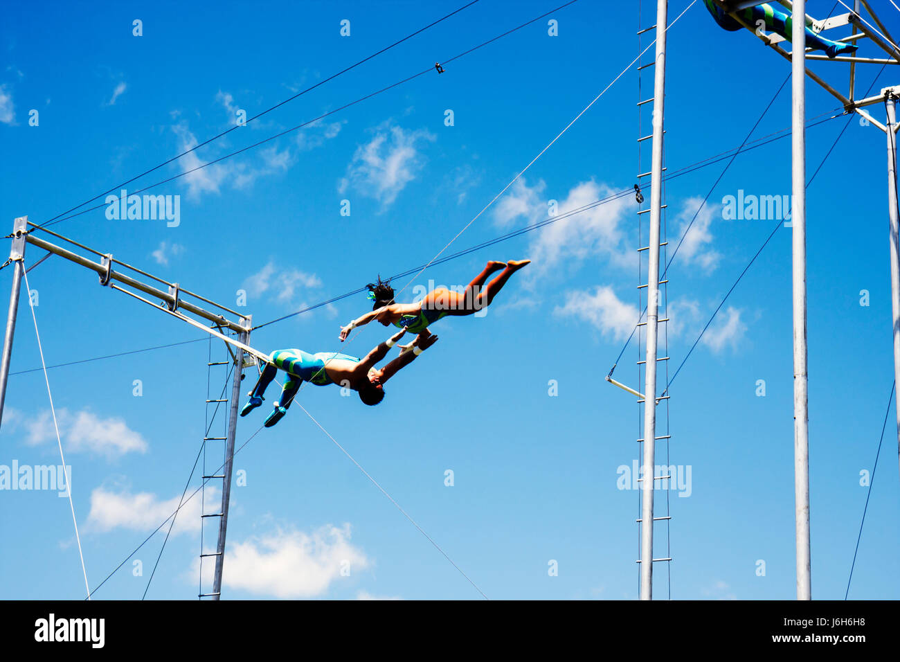 Kenosha Wisconsin,Kenosha County Fairgrounds,The Ultimate Kid Fest,family families parent parents child children,event,swinging,flying trapeze act,per Stock Photo