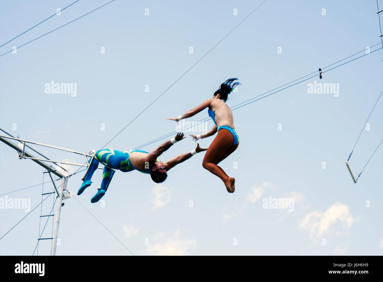 Kenosha Wisconsin,Kenosha County Fairgrounds,The Ultimate Kid Fest,family families parent parents child children,event,swinging,flying trapeze act,per Stock Photo