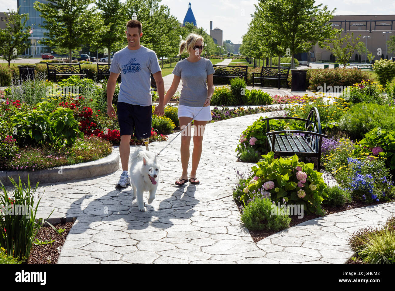 Kenosha Wisconsin,Harbor Park,flower flowers garden,bench,adult adults