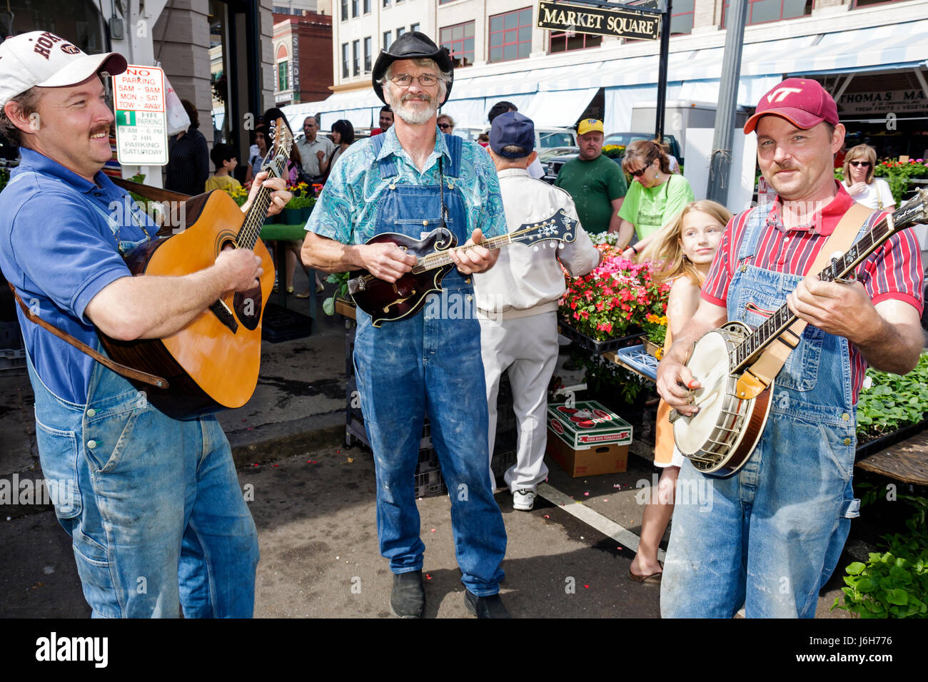 Roanoke Virginia,Market Square,Farmers' Market,bluegrass,musicians,man men male adult adults,men,guitar,banjo,mandolin,entertain,VA080503010 Stock Photo