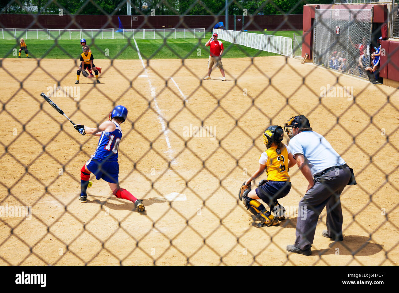 Virginia Salem,Moyer Sports Complex,baseball fields,diamond,girl girls,youngster youngsters youth youths female kid kids child children,softball game, Stock Photo