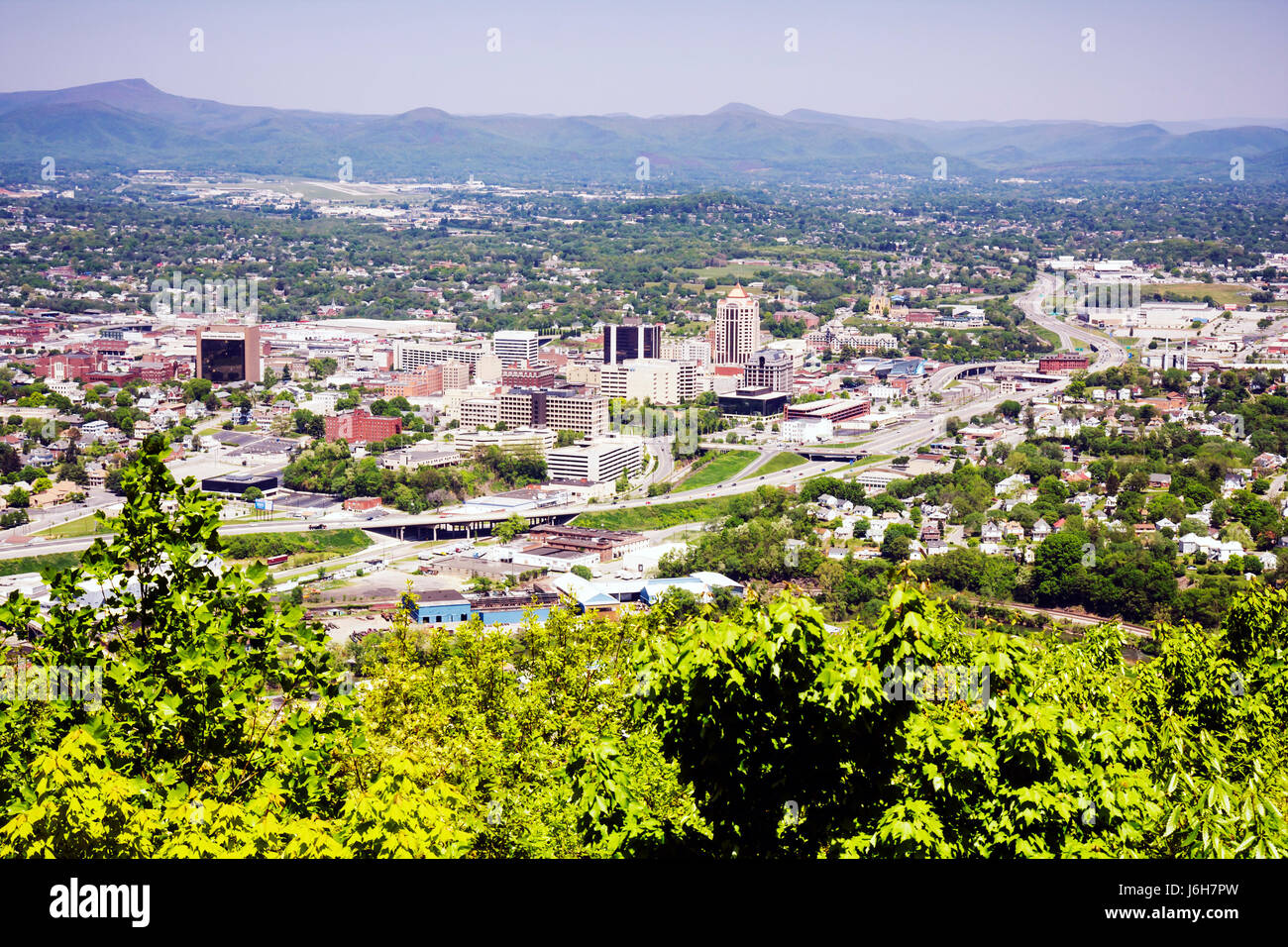 Virginia Roanoke Mill Mountain Overlook view downtown city valley Stock