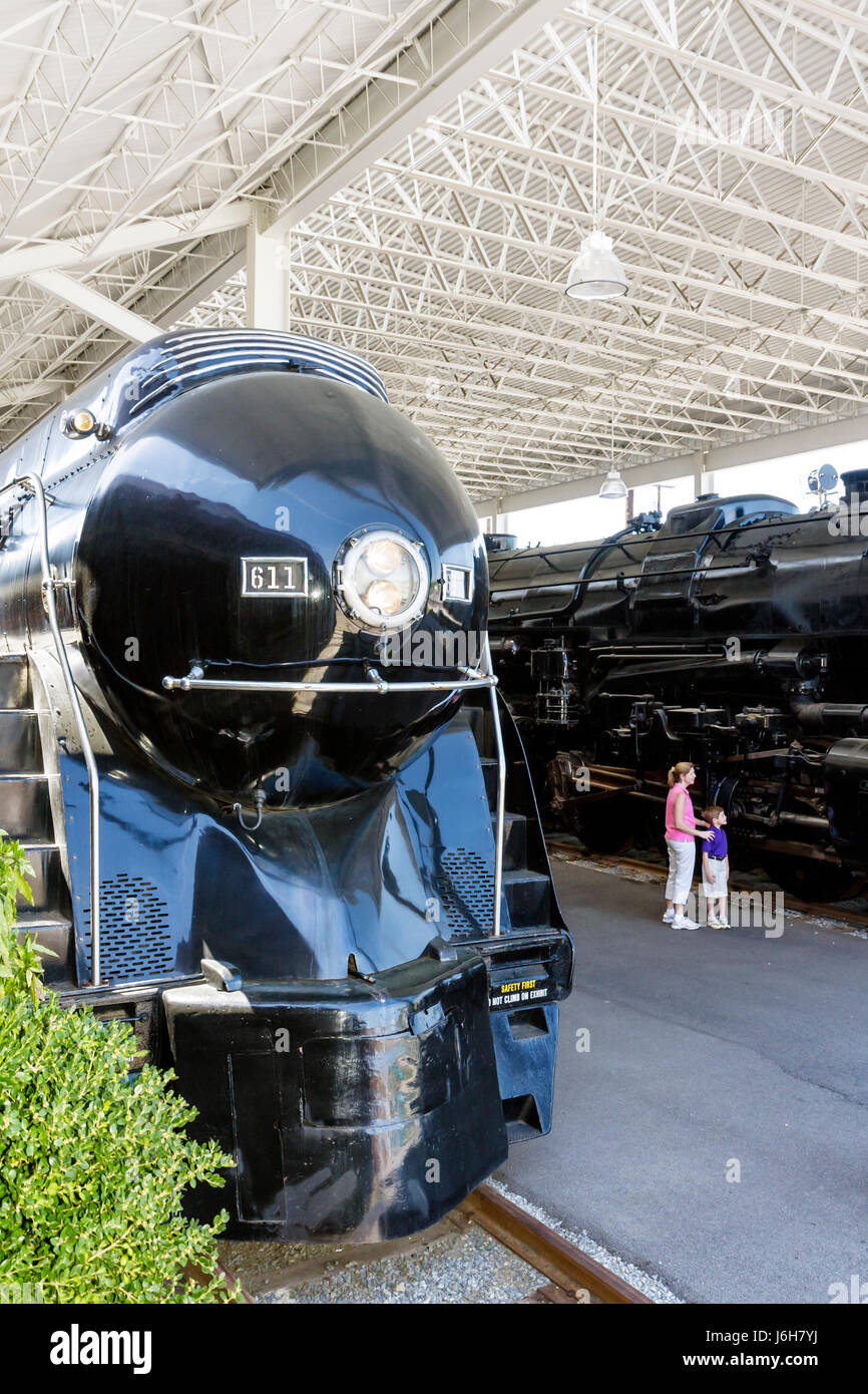 Roanoke Virginia,Virginia Museum of Transportation,Railyard,Norfolk & Western Class J 611 steam locomotive,train,railroad,exhibit exhibition collectio Stock Photo