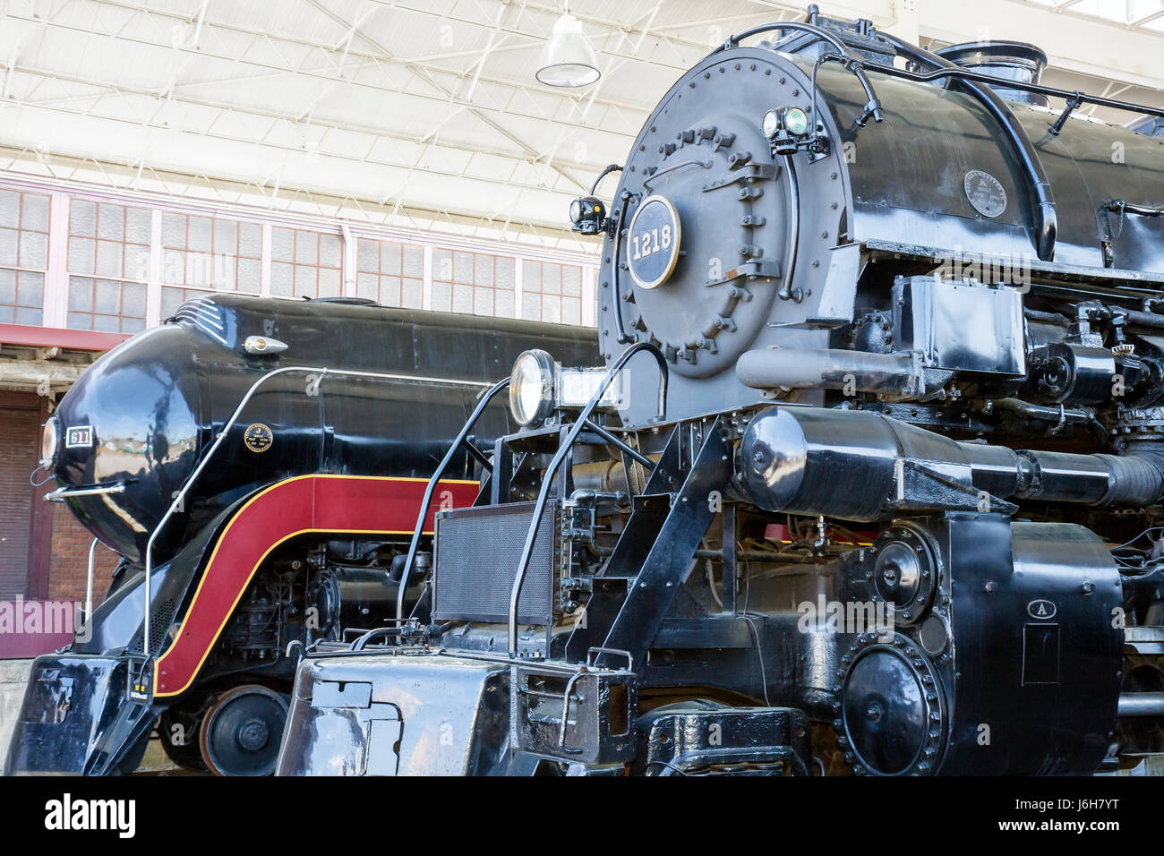 Virginia Roanoke Virginia Museum of Transportation Railyard Norfolk and Western Class A 1218 steam locomotive Class J 611 train