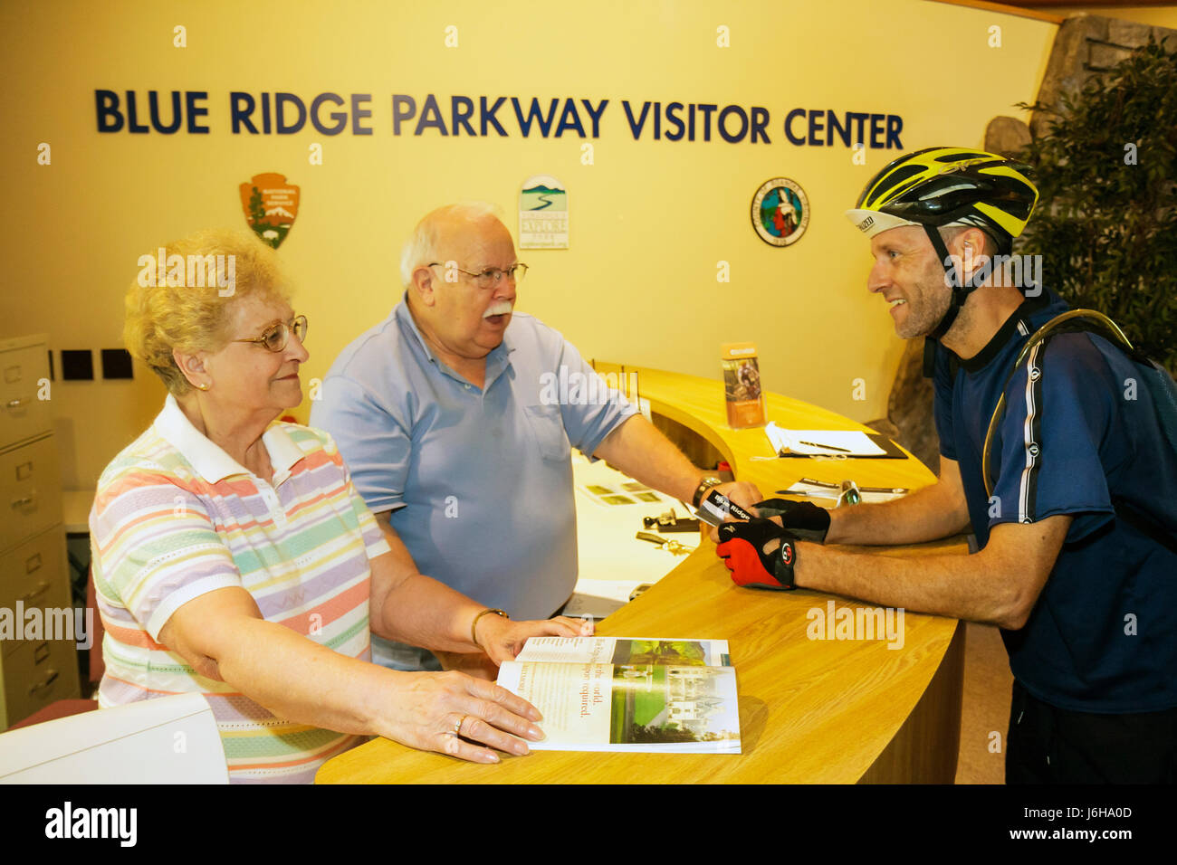 Blue Ridge Parkway Virginia,Appalachian Mountains,Virginia Explore Park,Visitor Center,man men male,woman female women,senior seniors citizen citizens Stock Photo