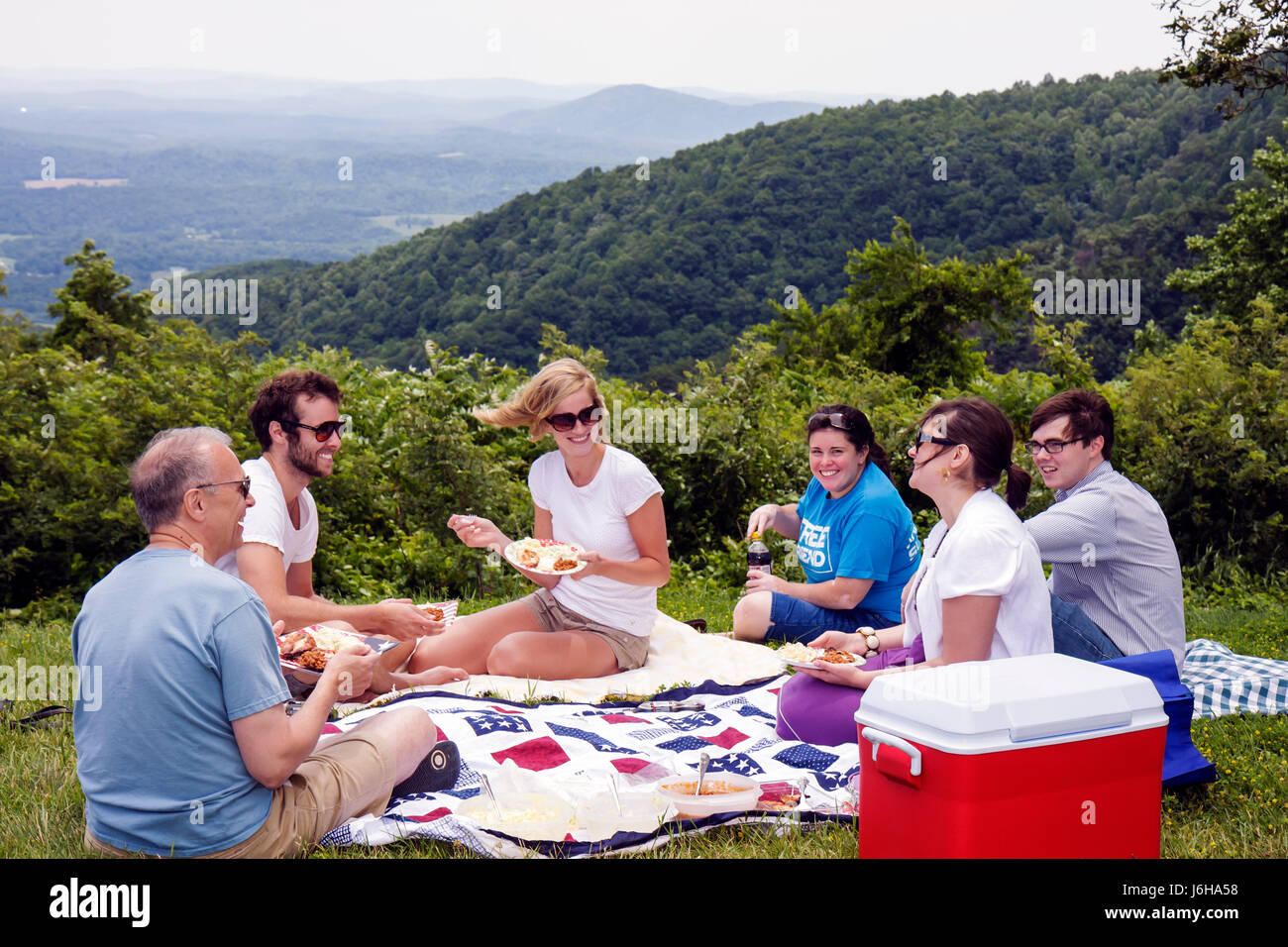 Blue Ridge Parkway Virginia,Appalachian Mountains,Devils Backbone Overlook,nature,natural,scenery,man men male,woman female women,couple,family famili Stock Photo