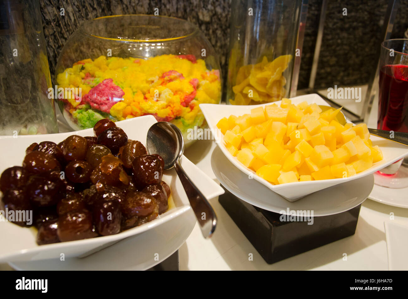 Sweet dessert snack and Cake line in food buffet service for people eat at restaurant of Hotel