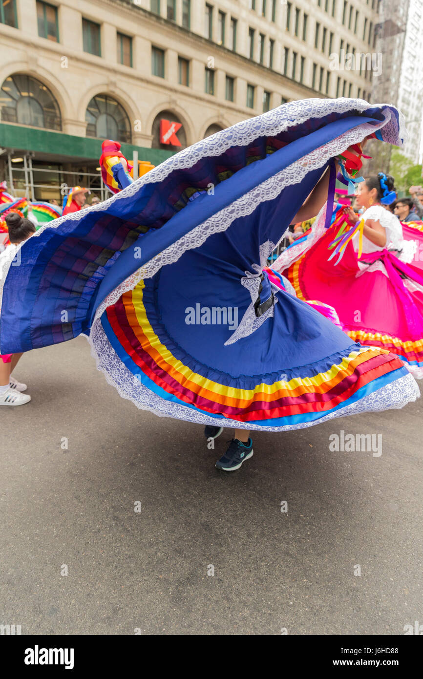 Latin American dancers dance during 2017 dance parade on streets of New ...