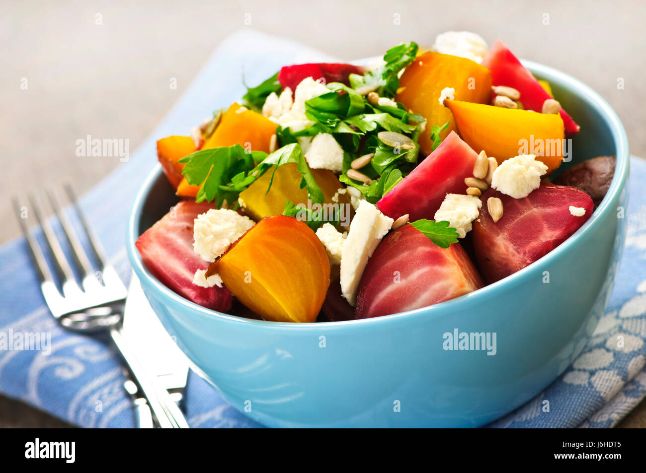 food aliment vegetable vegetarian beets roasted parched bowl blue health flower Stock Photo
