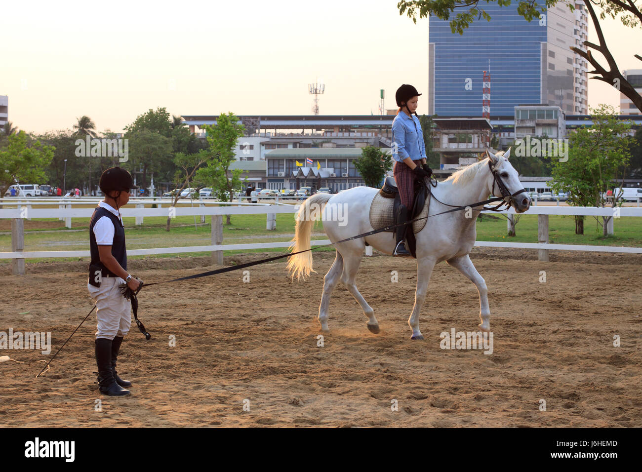 BANGKOK THAILAND Feb27unidentified young woman practice to ride a
