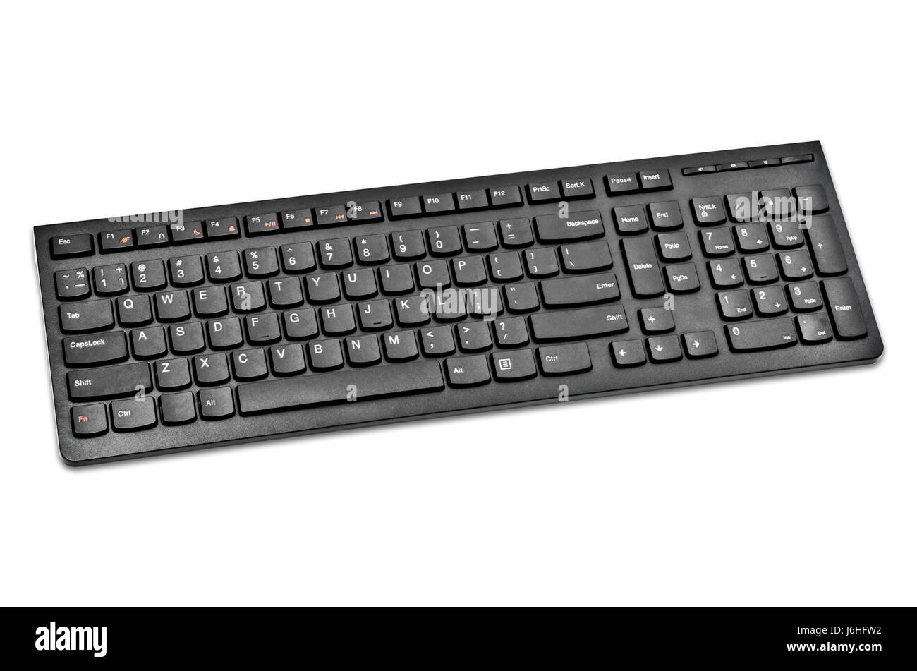 Black wireless keyboard computer isolated on white background, Save clipping path. Stock Photo