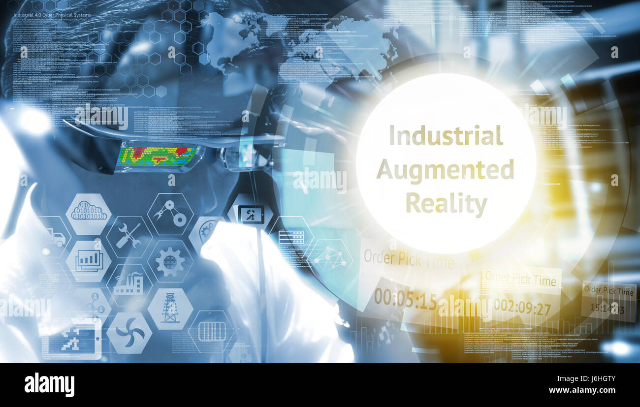 Industry 4.0, Augmented reality , iot and smart logistic concept. Man ...
