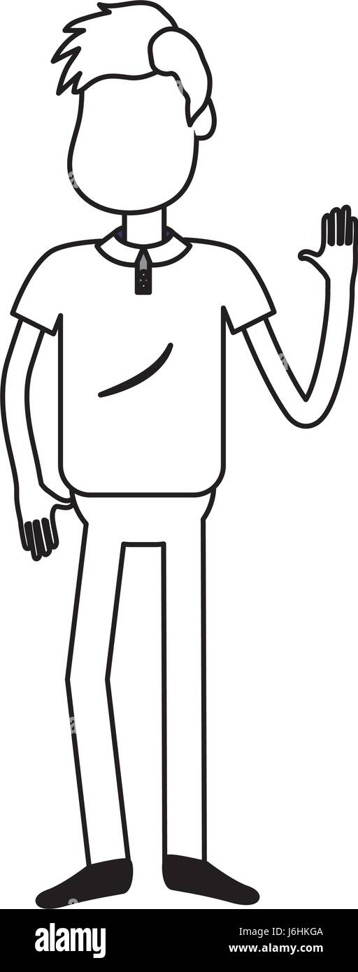 line cute man with hand up and nice wear Stock Vector Image & Art - Alamy