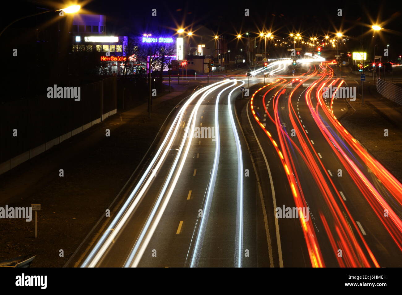 night nighttime lights car automobile vehicle means of travel motor vehicle Stock Photo