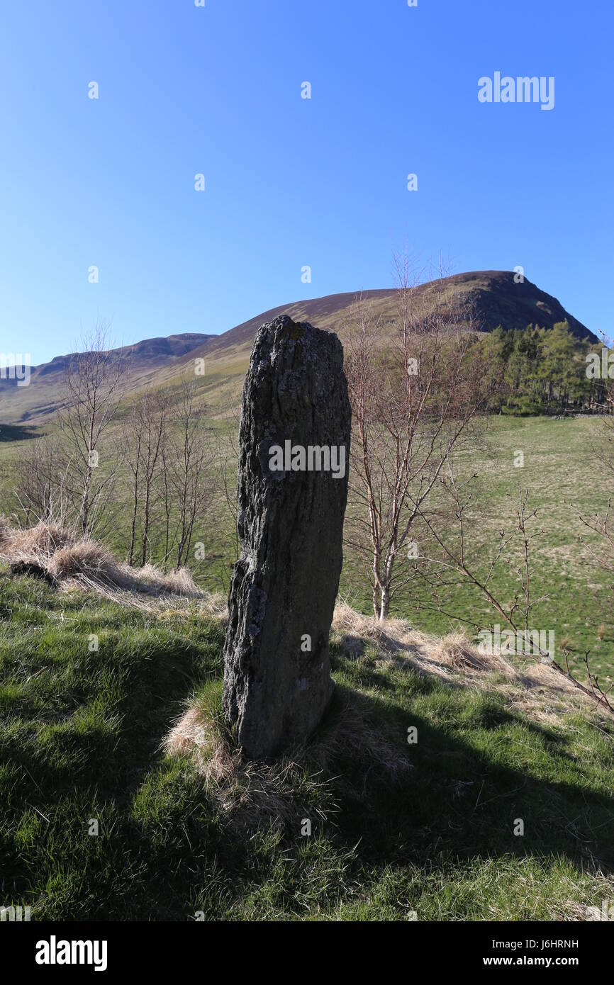 Spittal Scotland Standing stone Spittal of Glenshee and peak of Ben Gulabin Scotland May ...