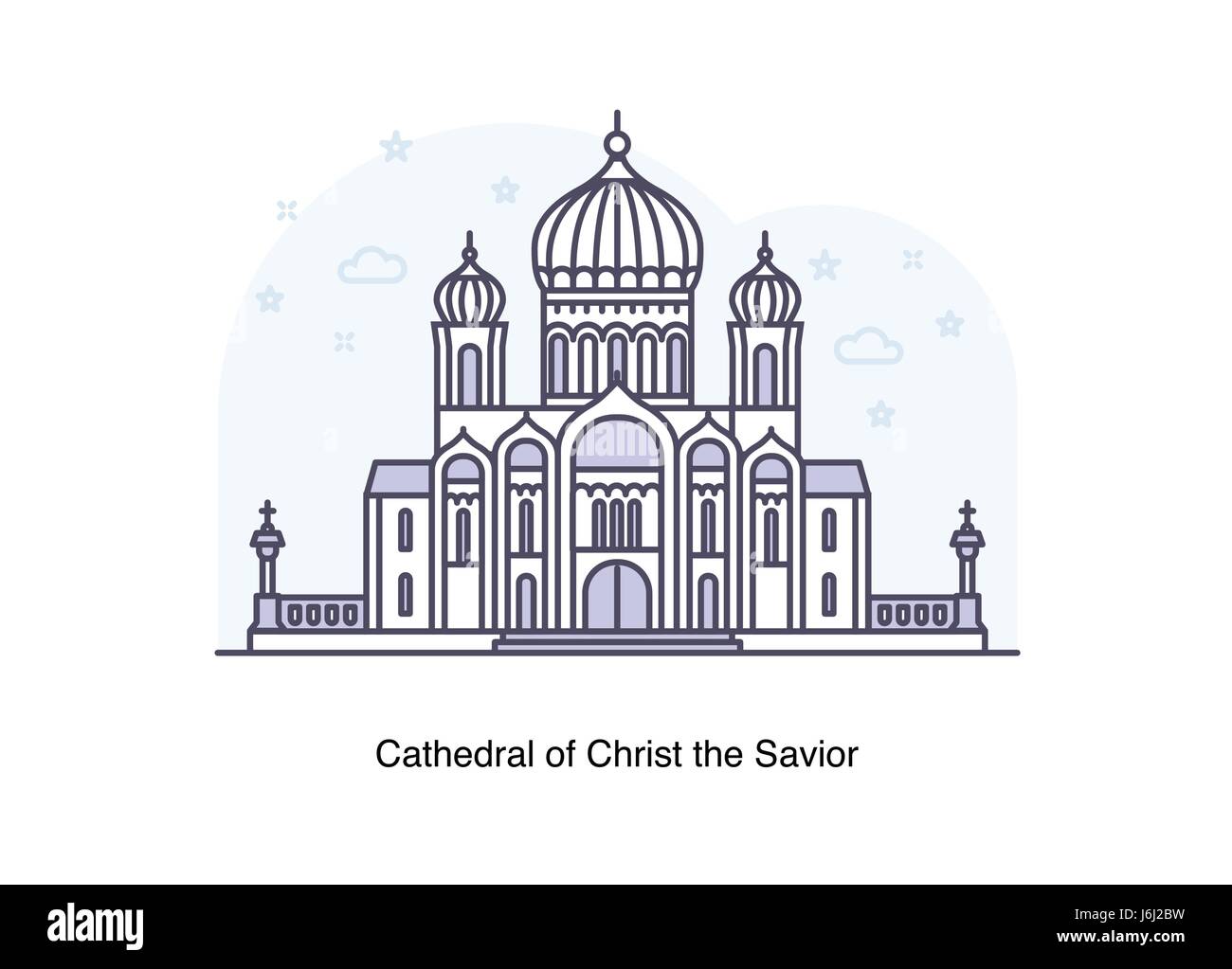 Cathedral of Christ the Savior, Moscow. Line illustration. Stock Vector