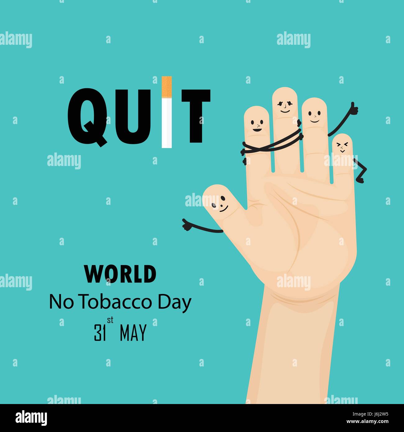 Human hands and Quit Tobacco sign.May 31st World no tobacco day.No Smoking Day Awareness.Vector illustration. Stock Vector