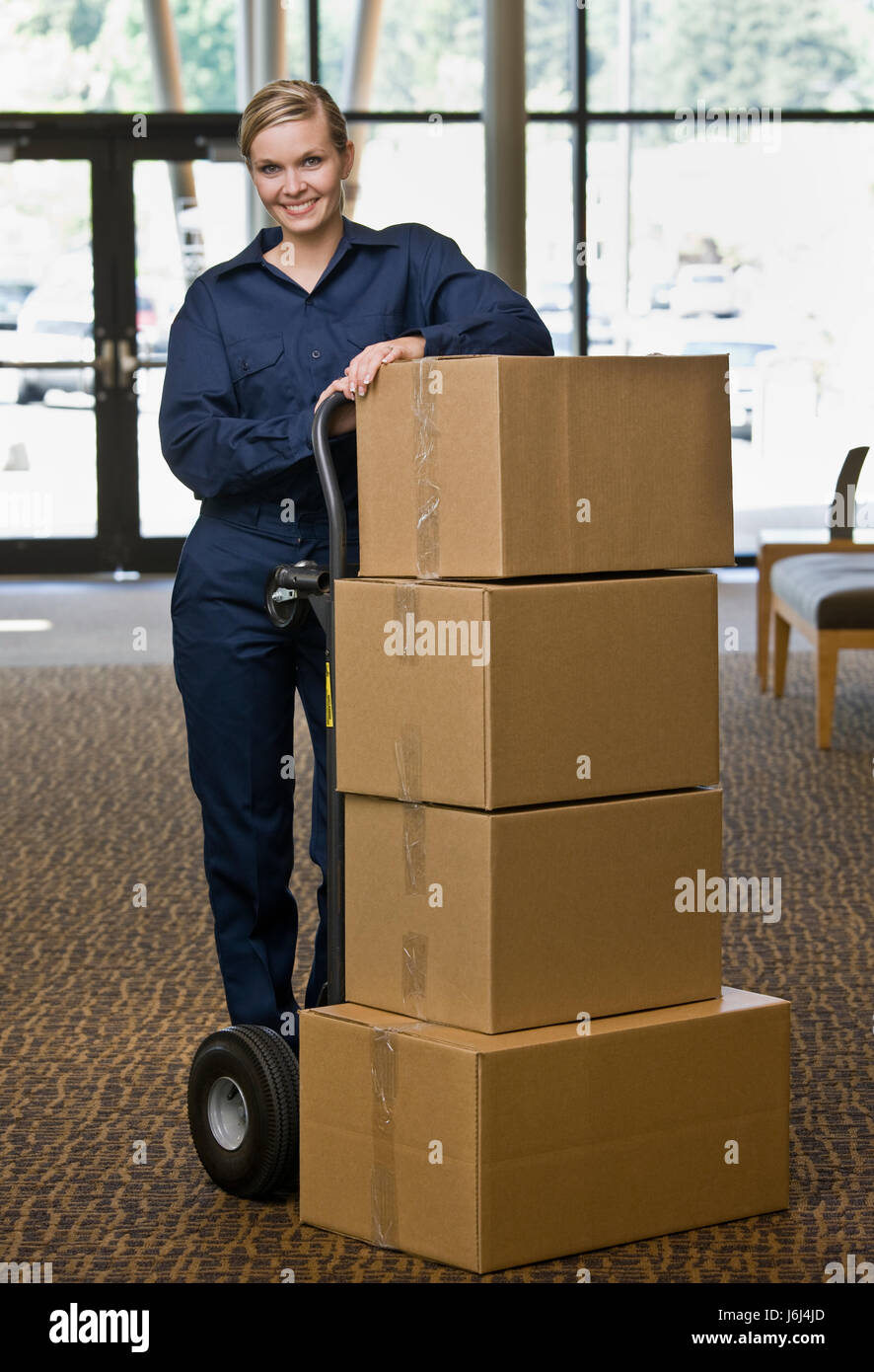 woman motion postponement moving movement office laugh laughs laughing twit Stock Photo