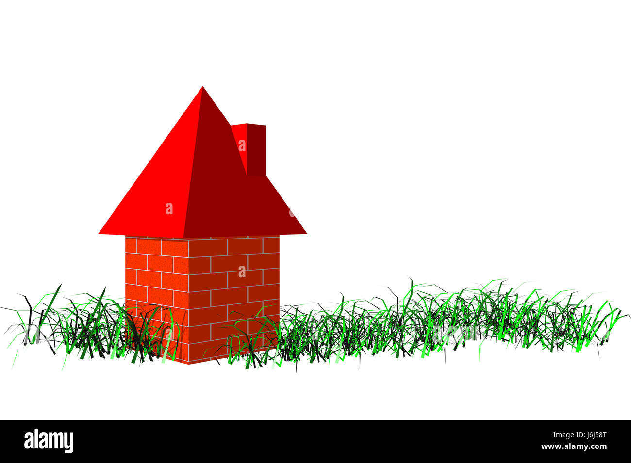 house building green wall detached house meadow grass lawn red brick house Stock Photo