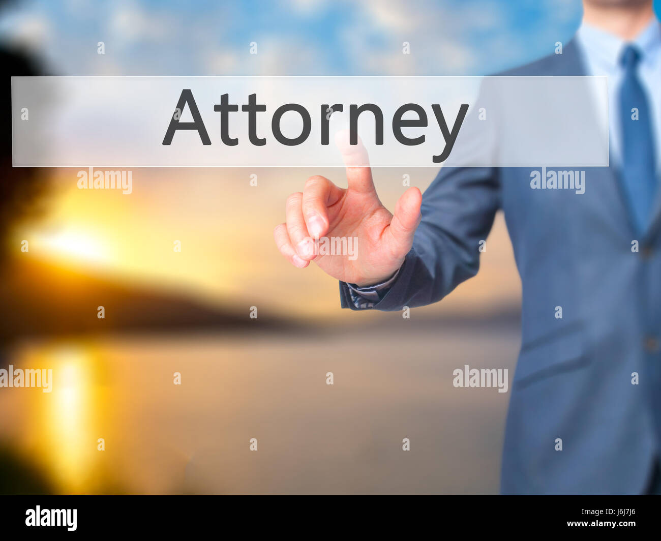 Attorney - Businessman hand pressing button on touch screen interface. Business, technology, internet concept. Stock Photo Stock Photo