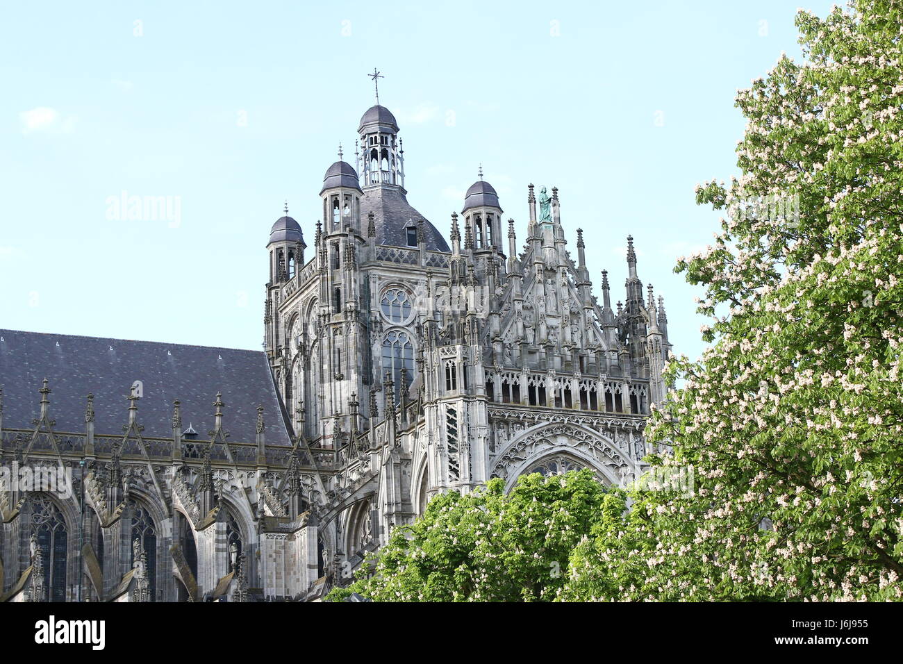 Medieval Sint-Janskathedraal (St. John's Cathedral). City of  Den Bosch, Brabant, Netherlands, seen from Parade square. Brabantine Gothic style Stock Photo