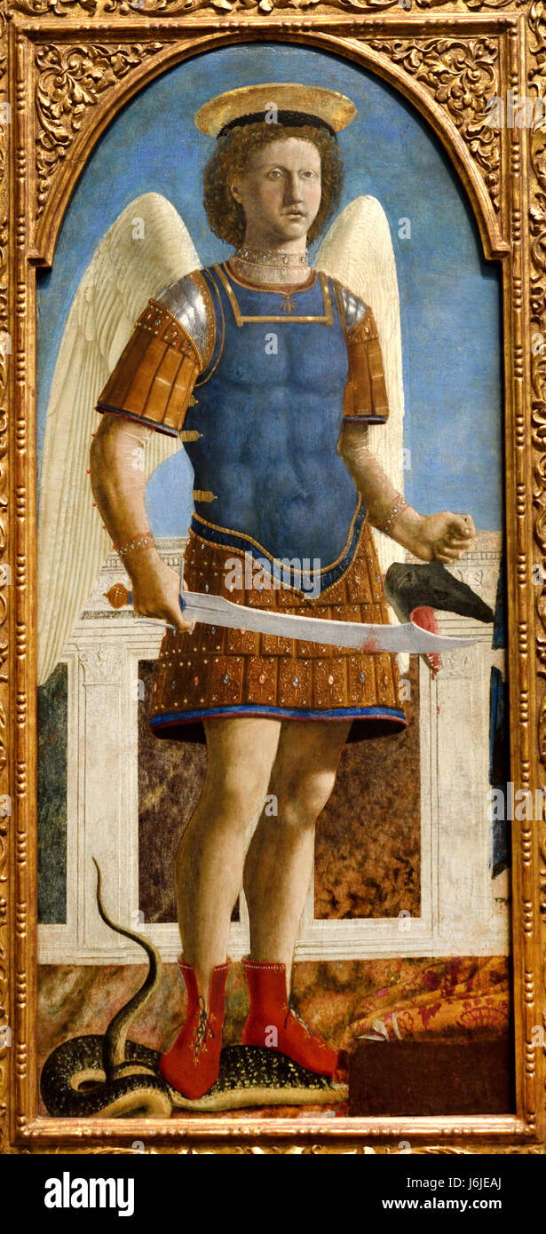 Saint Michael 1469 Piero della Francesca 1415/20 - 1492 Italy Italian Saint Michael,  Archangel, defender, of the Church, chief opponent of, Satan, and assists people at the hour of death, Stock Photo