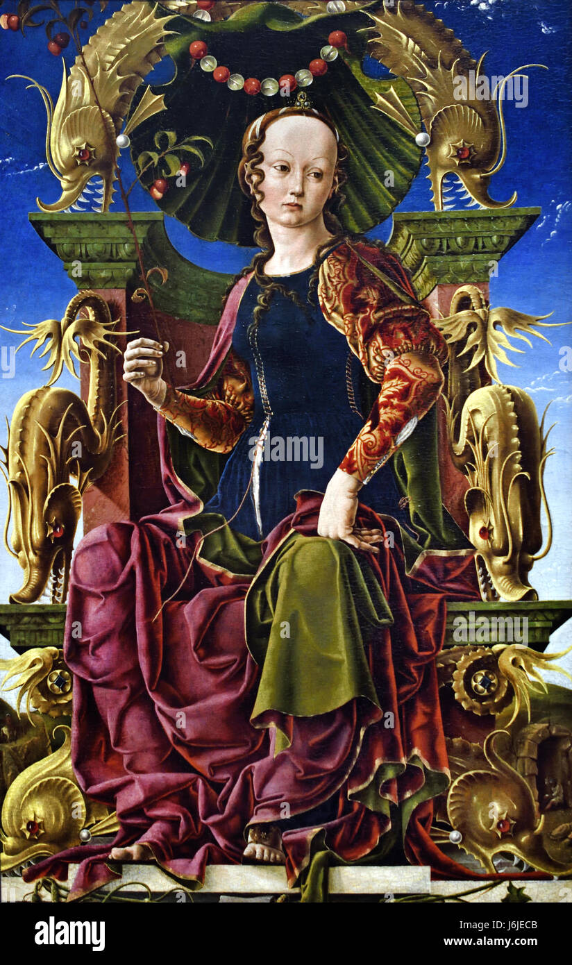 A Muse (Calliope?) 1455-60 Cosimo Tura 1431 - 1495 Italy Italian, Calliope,  Goddess of Epic Poetry,  Greek mythology,  Muse who presides over eloquence and epic poetry, Hesiod and Ovid, called her, Chief of all Muses, Goddess, Poetry, Stock Photo