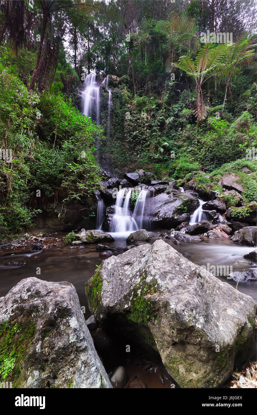 waterfall Grenjengan Twin,Dusun Citran, Desa Munengwaran, Pakis, Magelang, Jawa Tengah, Indonesia Stock Photo