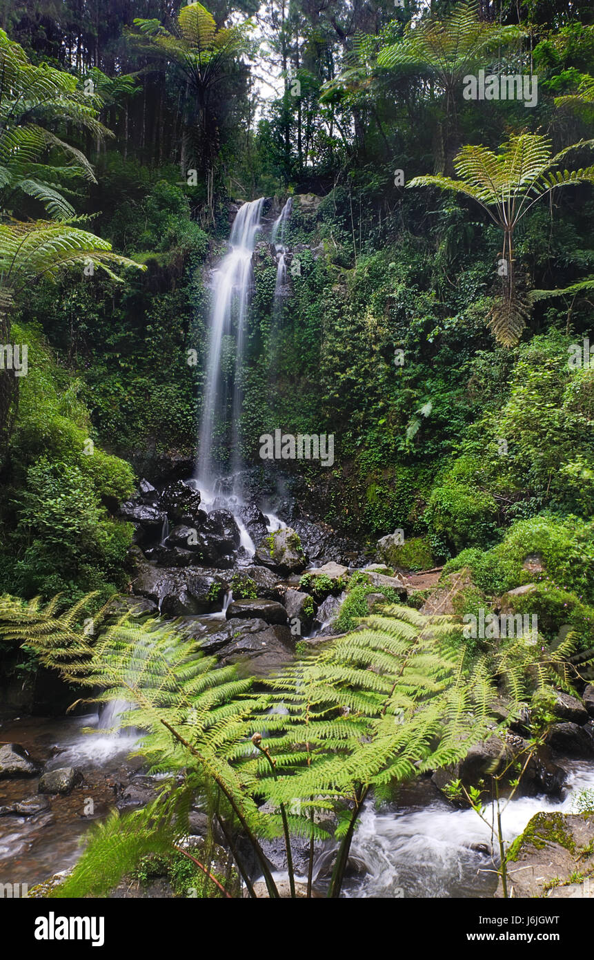 waterfall Grenjengan Twin,Dusun Citran, Desa Munengwaran, Pakis, Magelang, Jawa Tengah, Indonesia Stock Photo