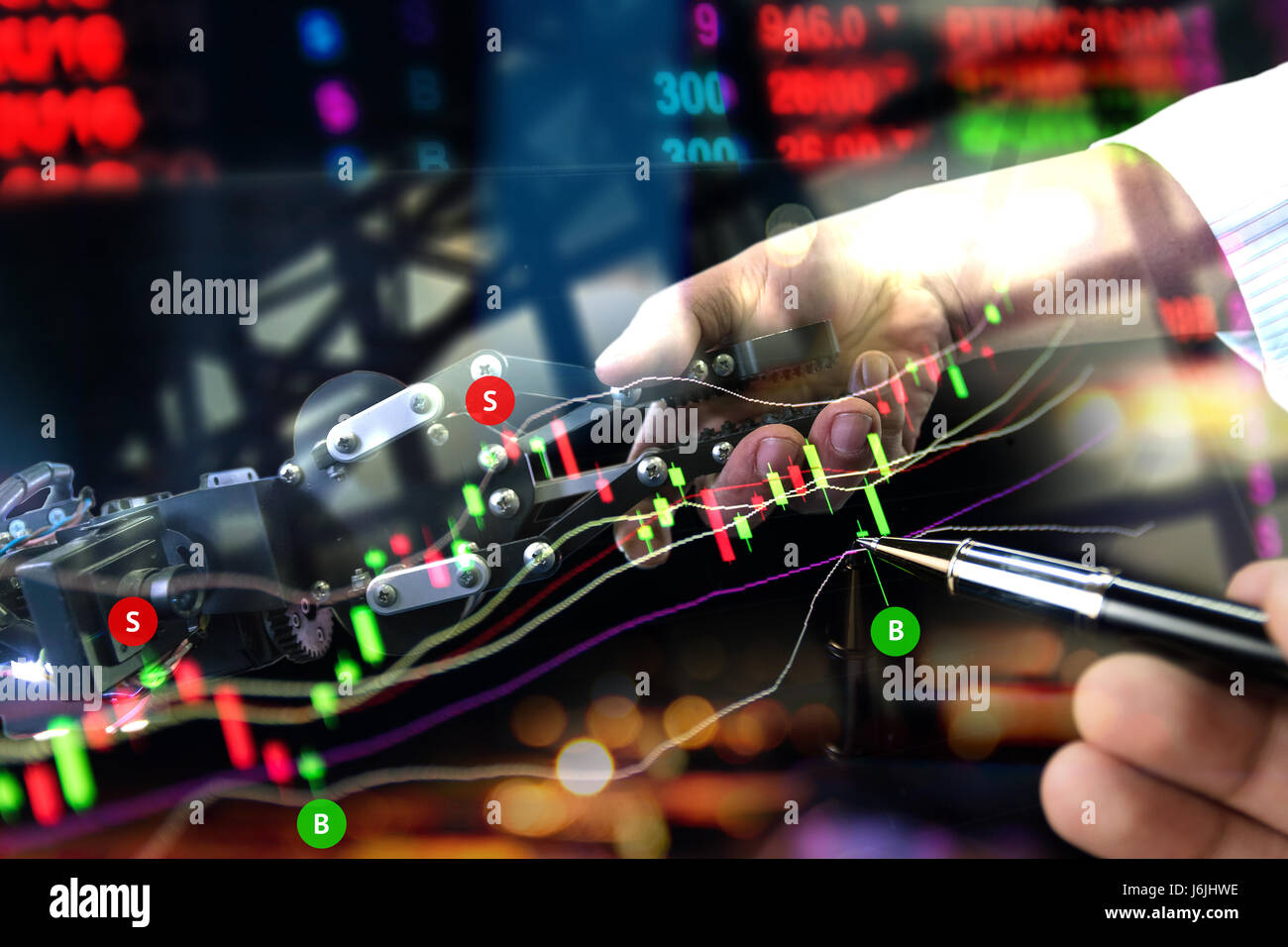 Image concept of software (Robot Trading System) used in the stock market that automatically submits trades to an exchange stock market exchange tradi Stock Photo