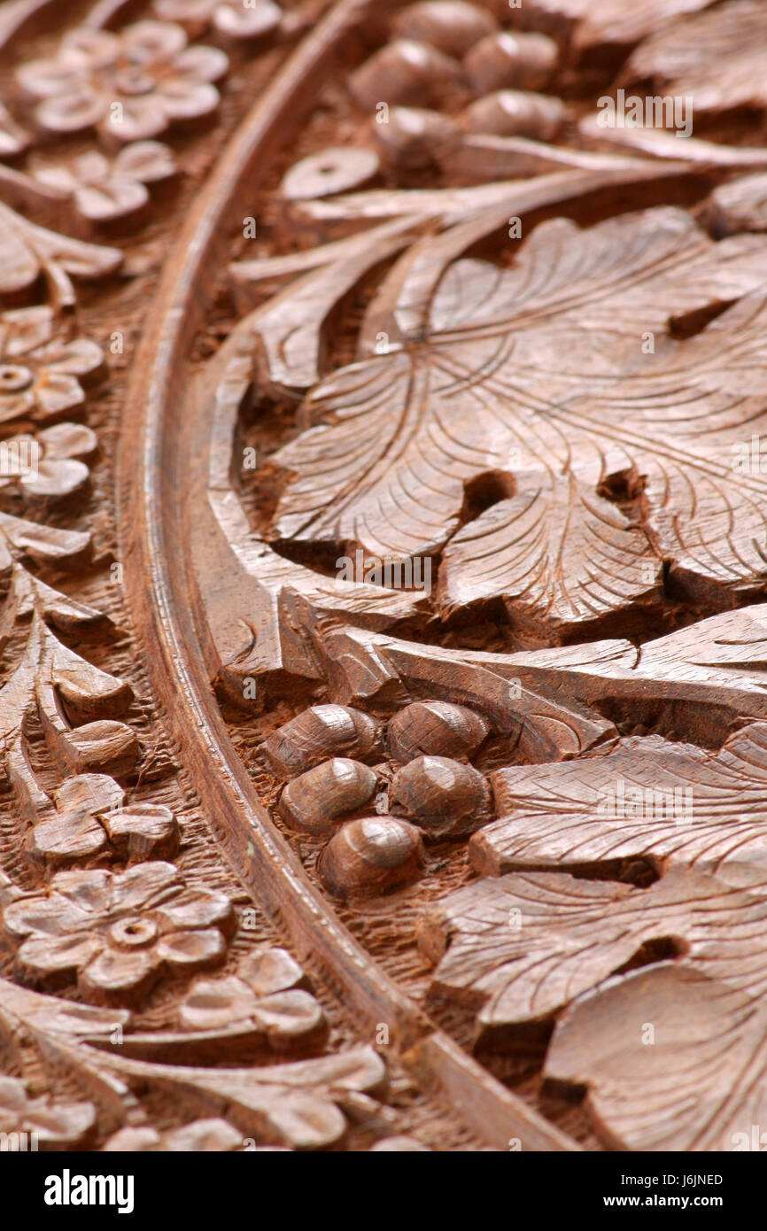 detail wood decoration carving fancy design close leaf detail flower plant  wood Stock Photo - Alamy