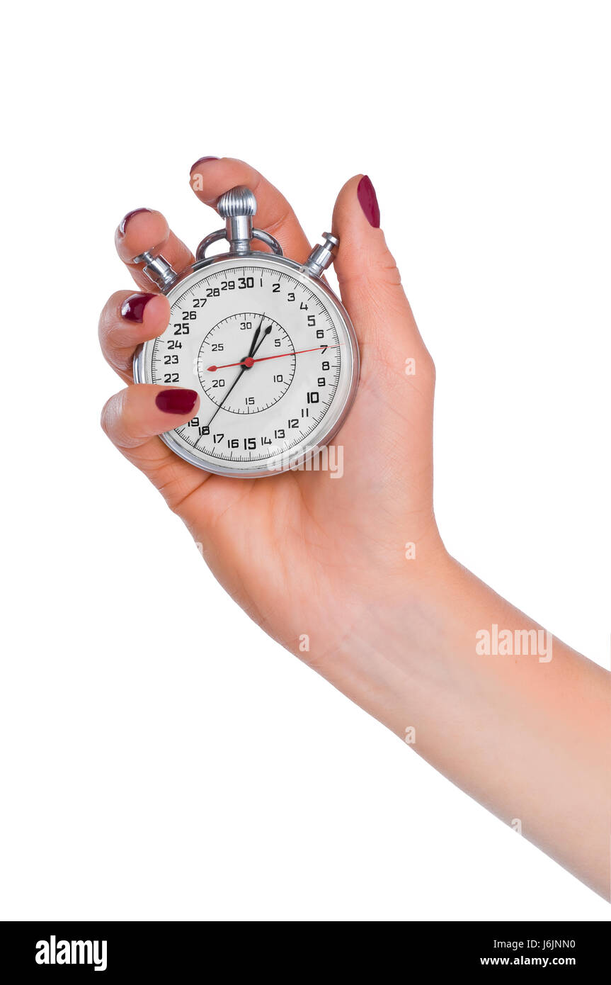 hand sport sports clock time seconds chronometer stopwatch timekeeper hand Stock Photo