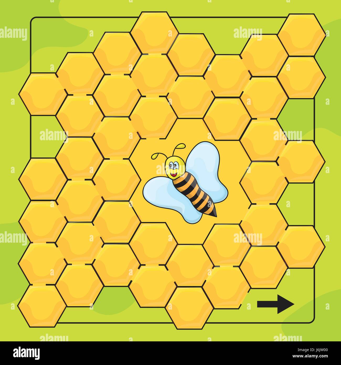 Bee and honeycomb game for Preschool Children. Help bee to walkthrough labyrinth Stock Vector