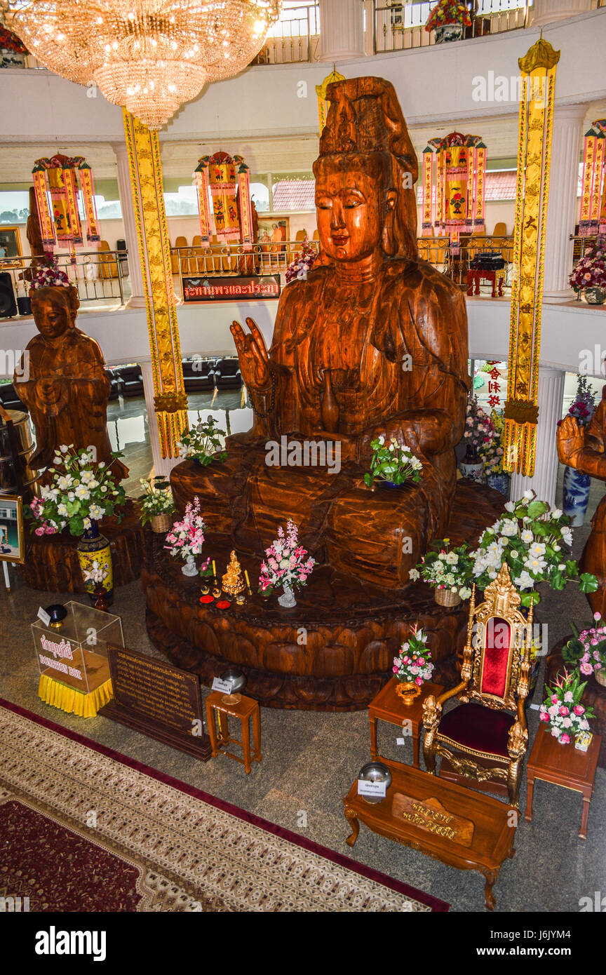 Chiang Rai, Thailand - March 30, 2017: Huai Pla Kung Temple, a traditional Chinese-styled pagoda. Avalokitesvara or Guanyin Stock Photo