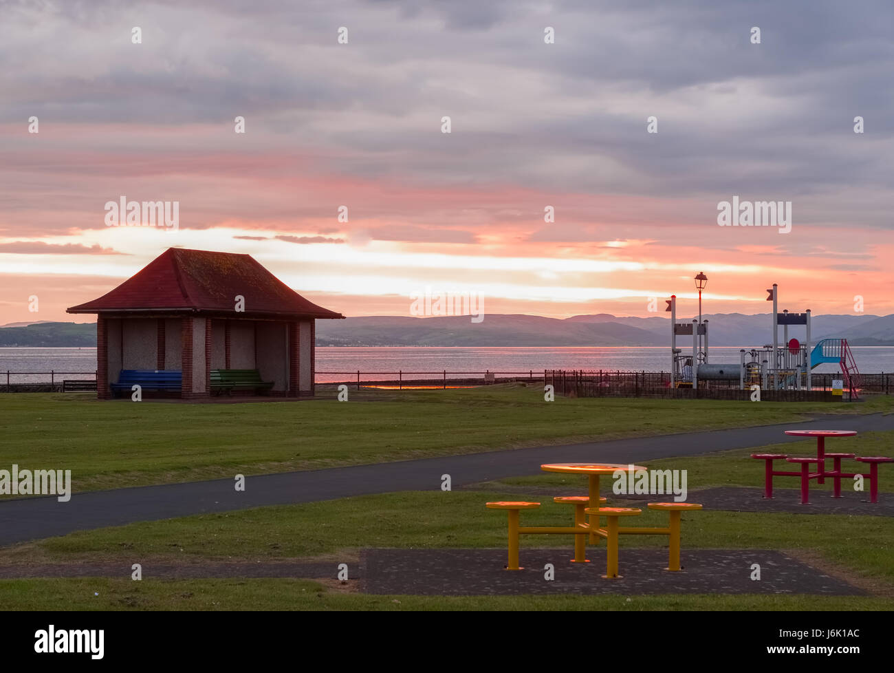 Sunset at Playpark at Aubery Cres largs. Situated in the North End of the Town. Stock Photo