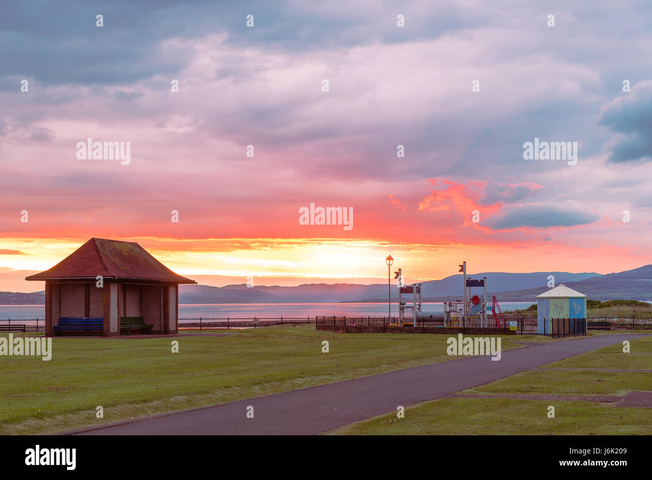 Sunset at Playpark at Aubery Cres largs. Situated in the North End of the Town. Stock Photo