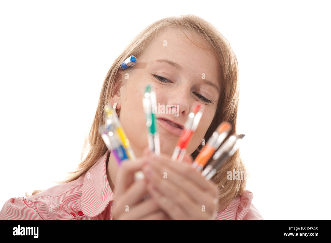 woman with colored pencils Stock Photo
