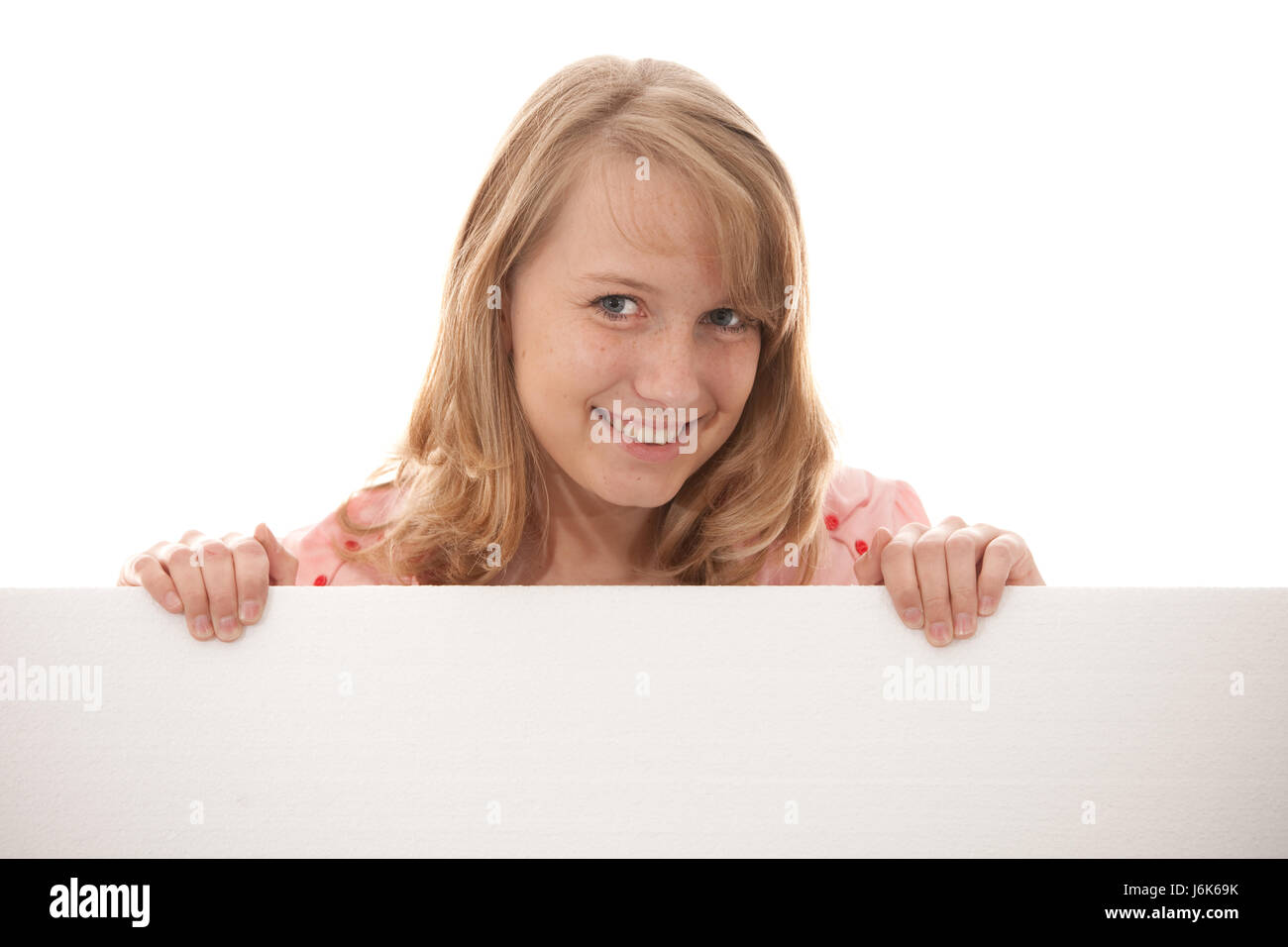 woman with sign Stock Photo