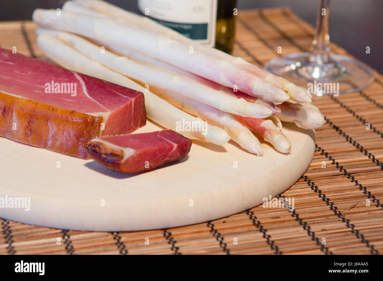 asparagus,bacon and wine Stock Photo