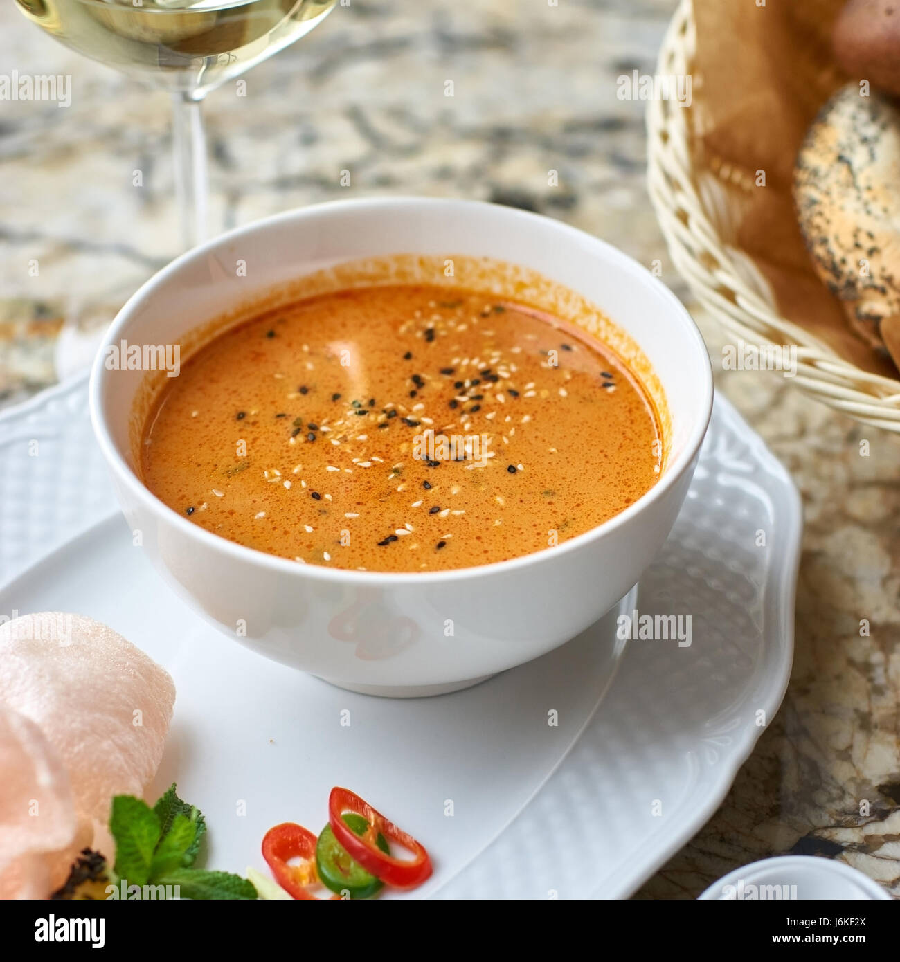 Peranakan cuisine. Singapore Laksa soup Stock Photo