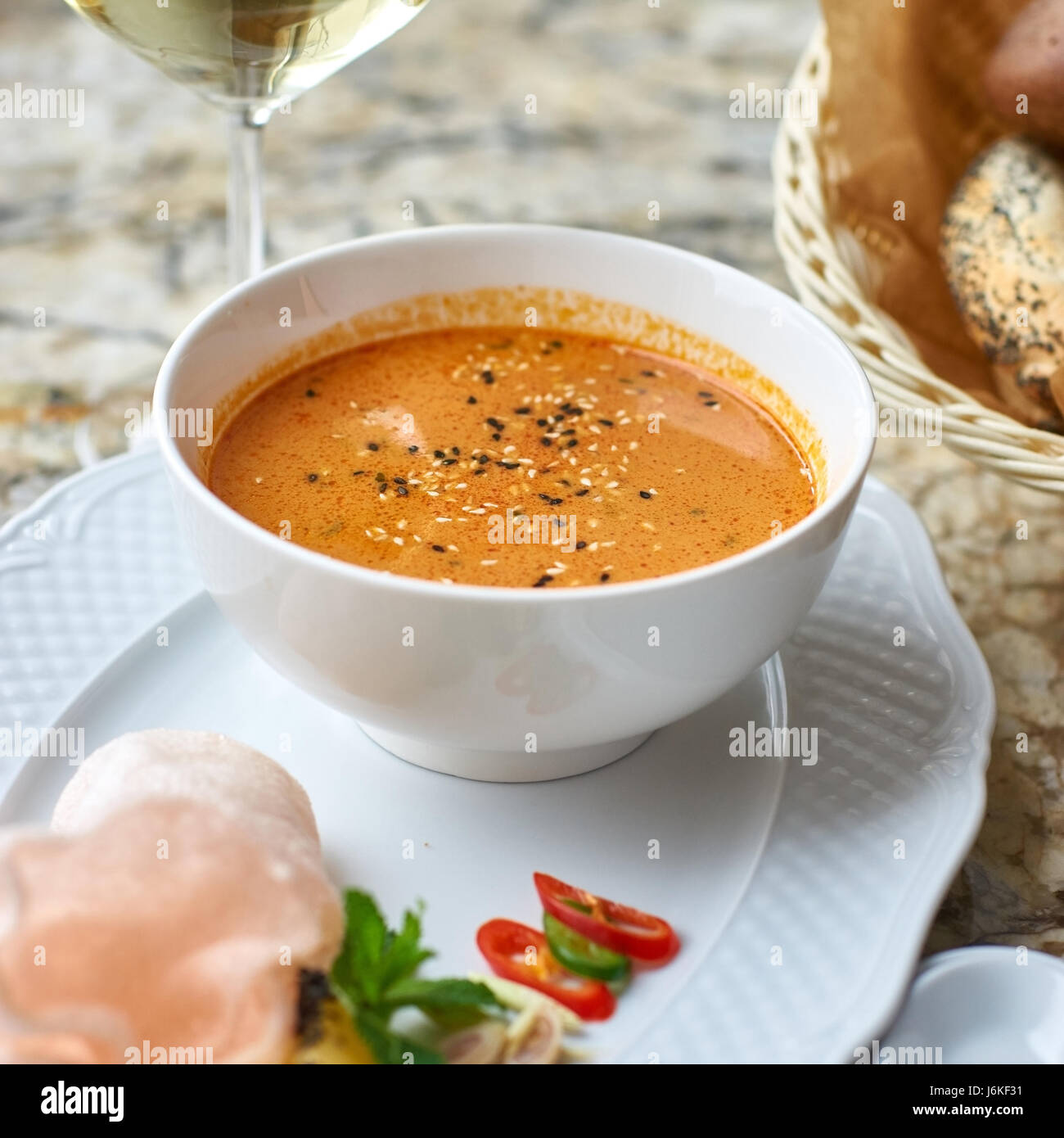 Peranakan cuisine. Singapore Laksa soup Stock Photo