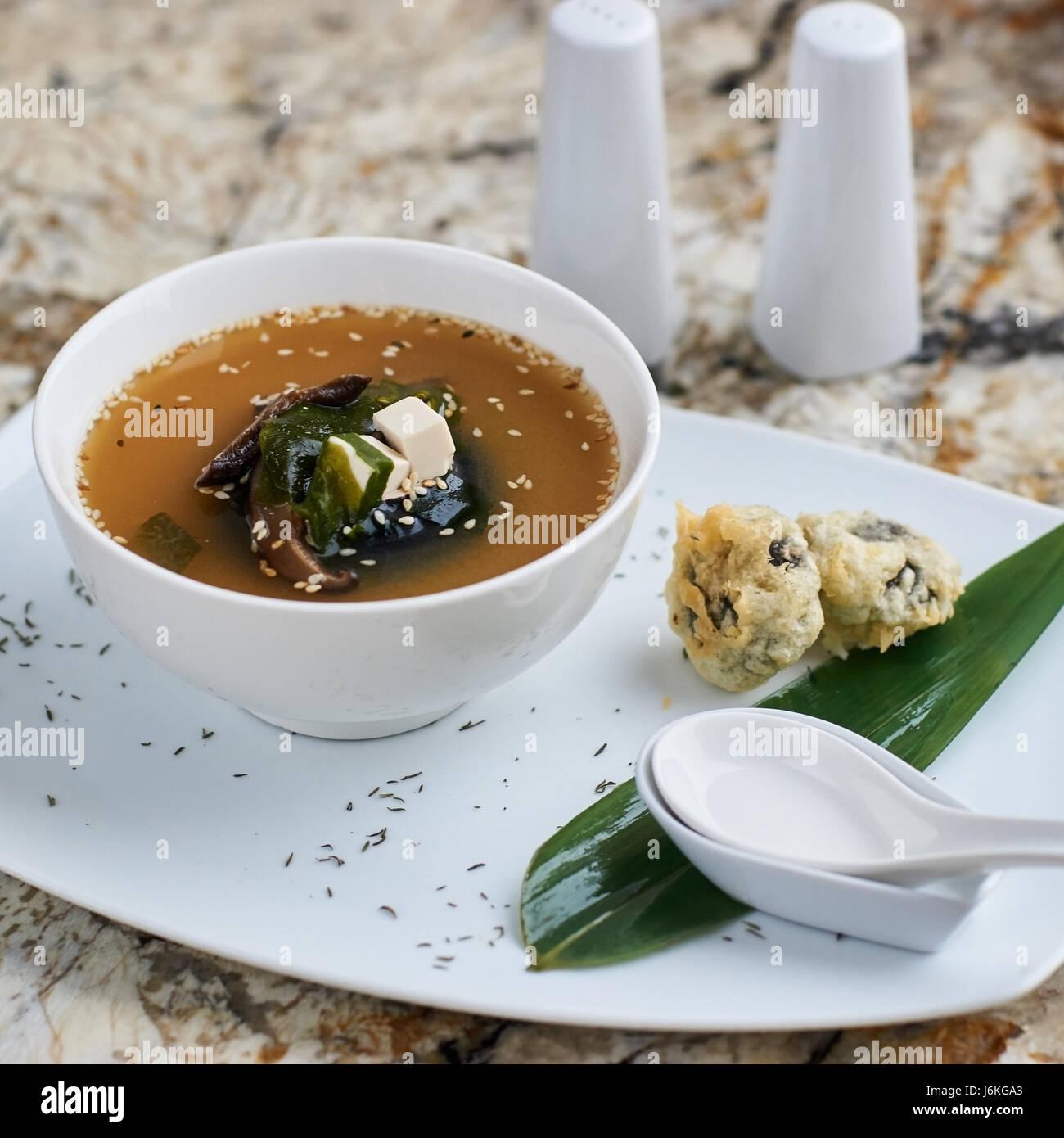 Miso soup with shiitake mushrooms Stock Photo