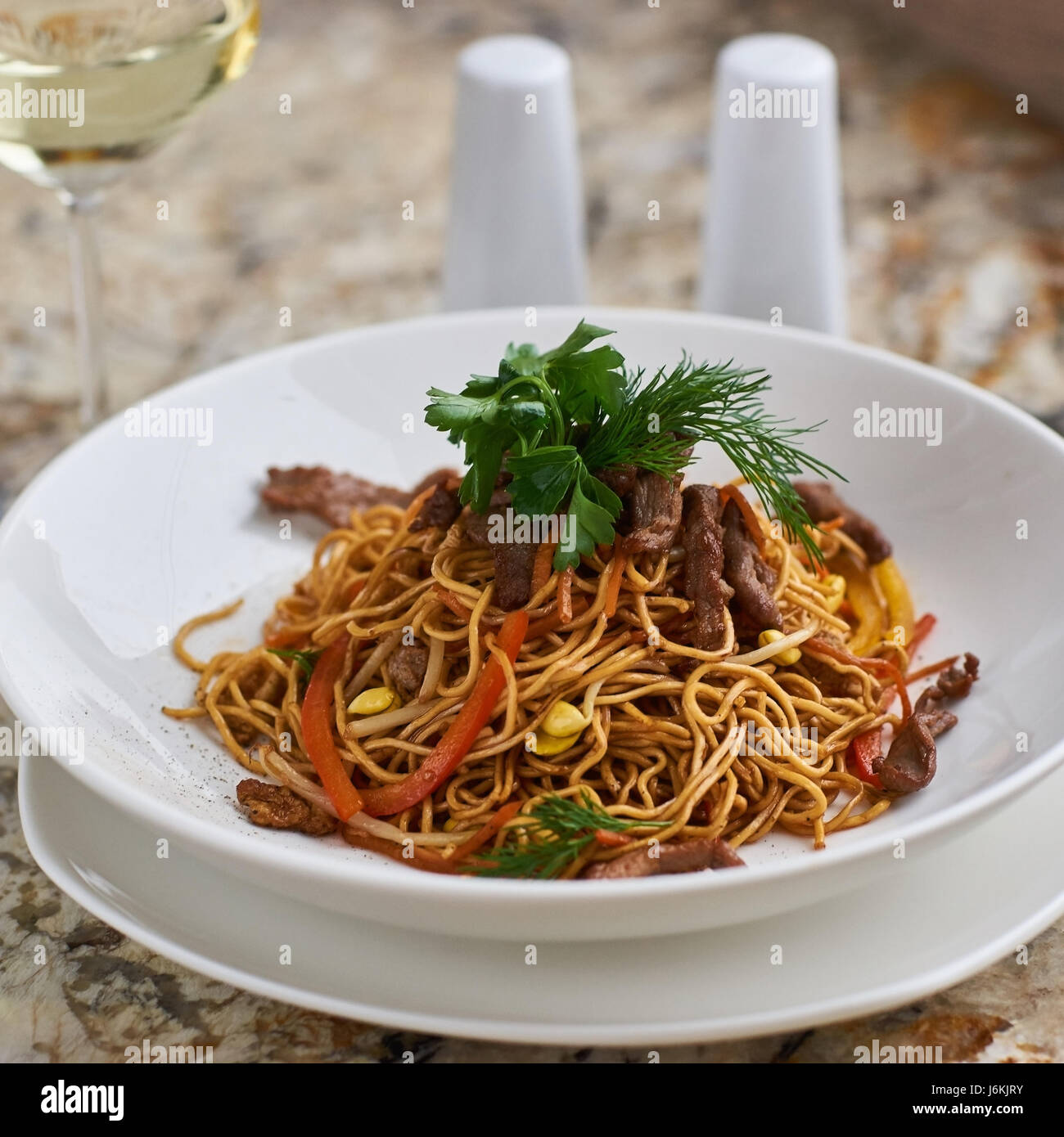 Thin noodles with beef slices Stock Photo Alamy